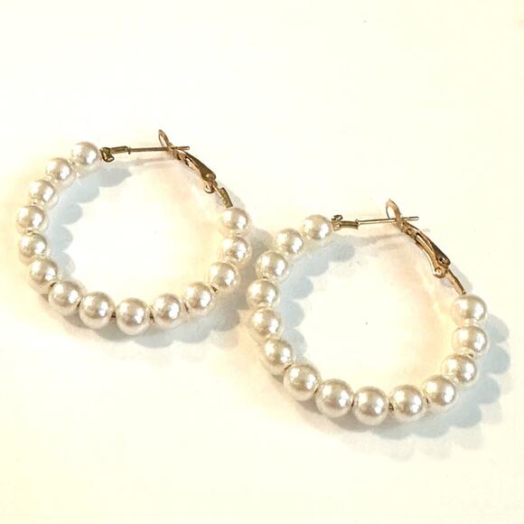 Pearl Hoop Earrings - Picture 1 of 1